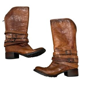 Freebird by Steven Brown Leather Mid-Calf Heeled Boots